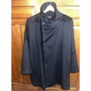 Eskandar 0 Runs 0/Large Black Handsome 31L ALine Swing Coat Cashmere Wool Silk